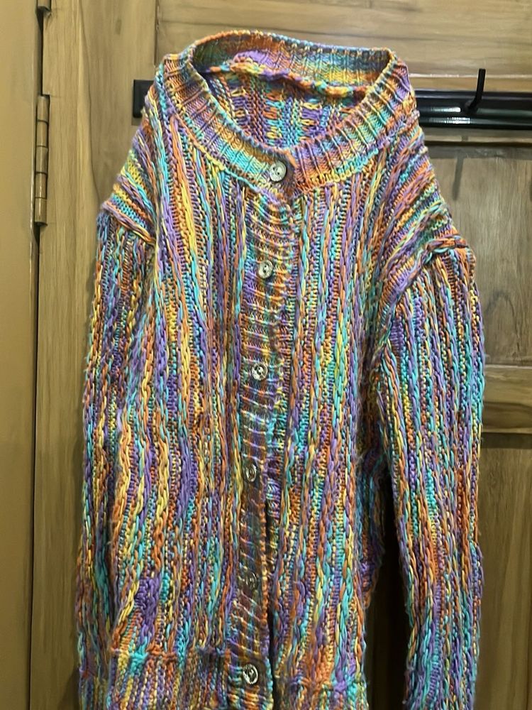 Colorful Knit Button-Down Cardigan