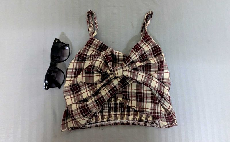 Plaid Tie-Front Crop Top