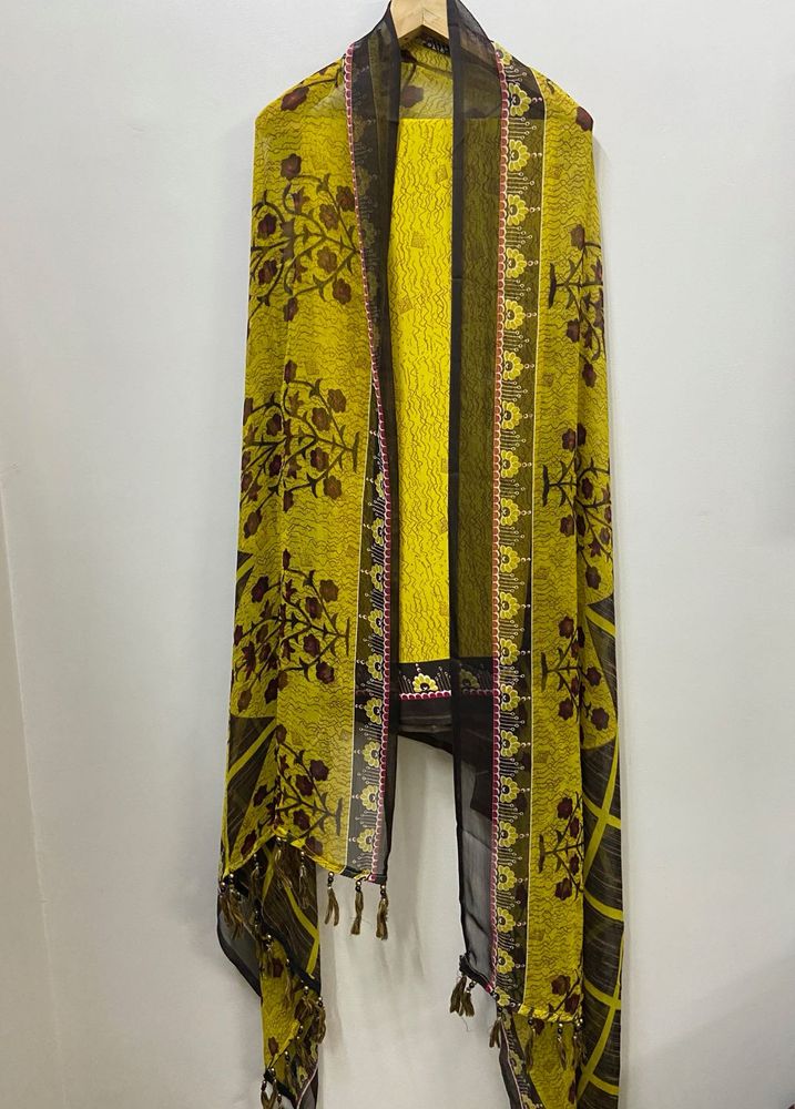 Yellow &amp; Brown Salwar Kameez Fabric