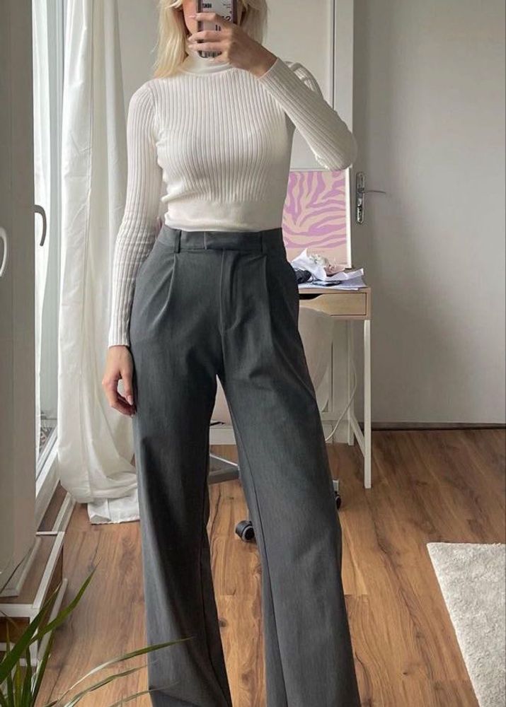 Gray Wide Leg Trousers
