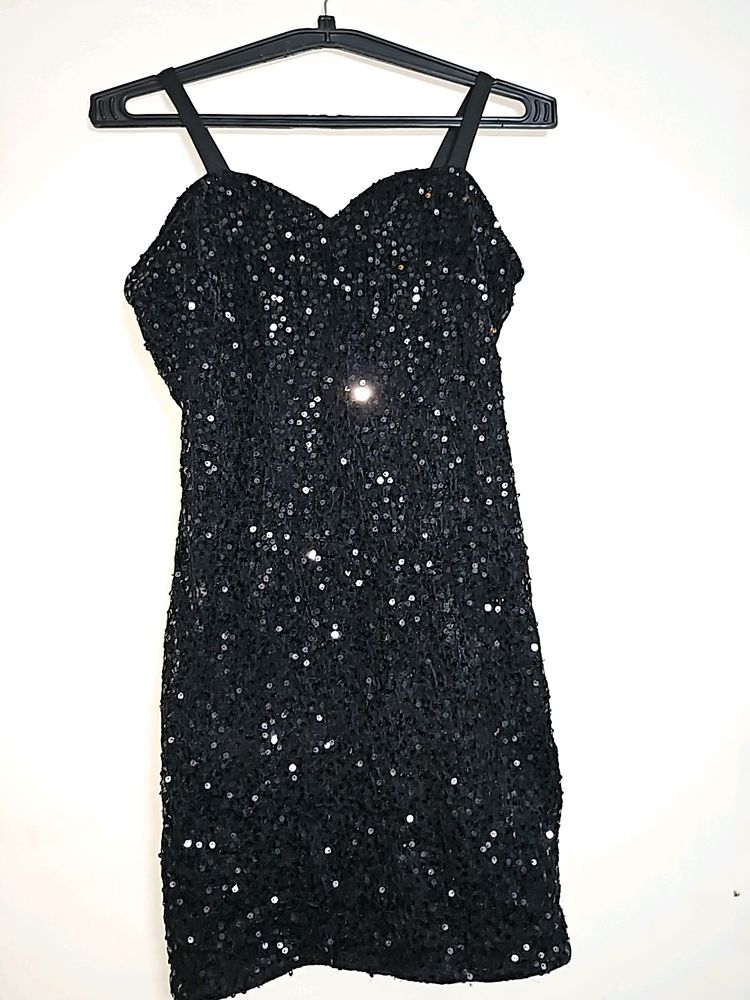 Ladies Black Glitter Party  One Piece Dress