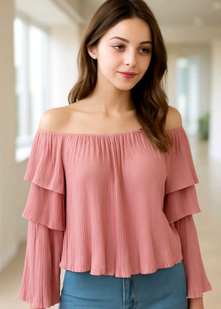 Pink Pleated Bardot Top 🩷😍