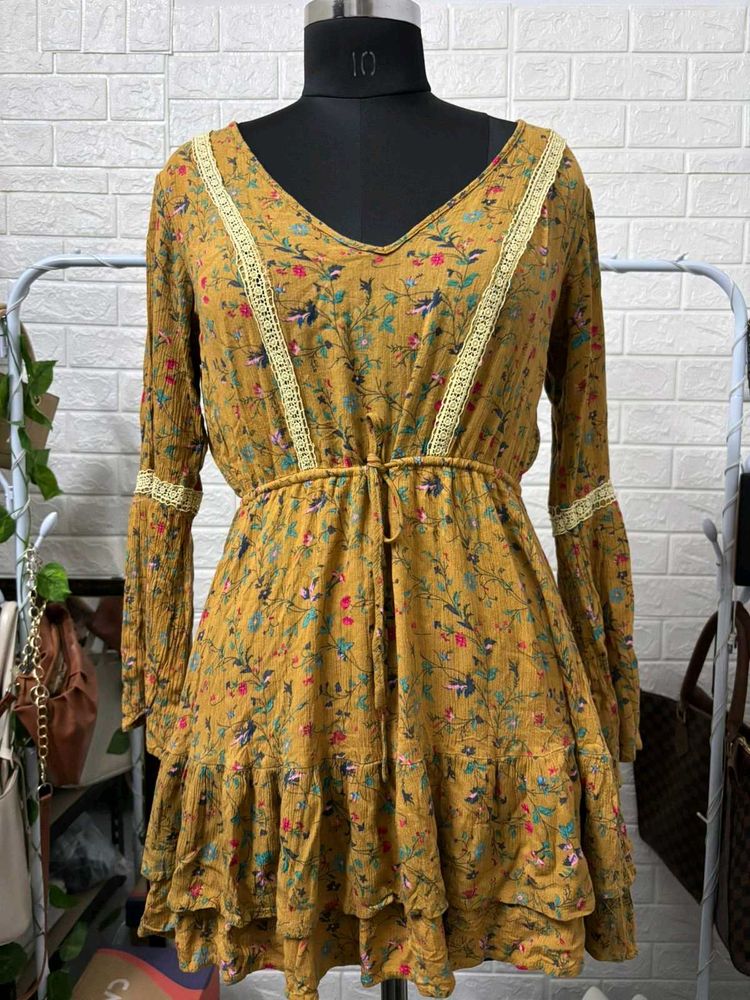 Boho Floral Mustard Dress