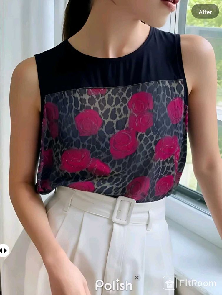 New with Tag Korean Rose Print Cute Top