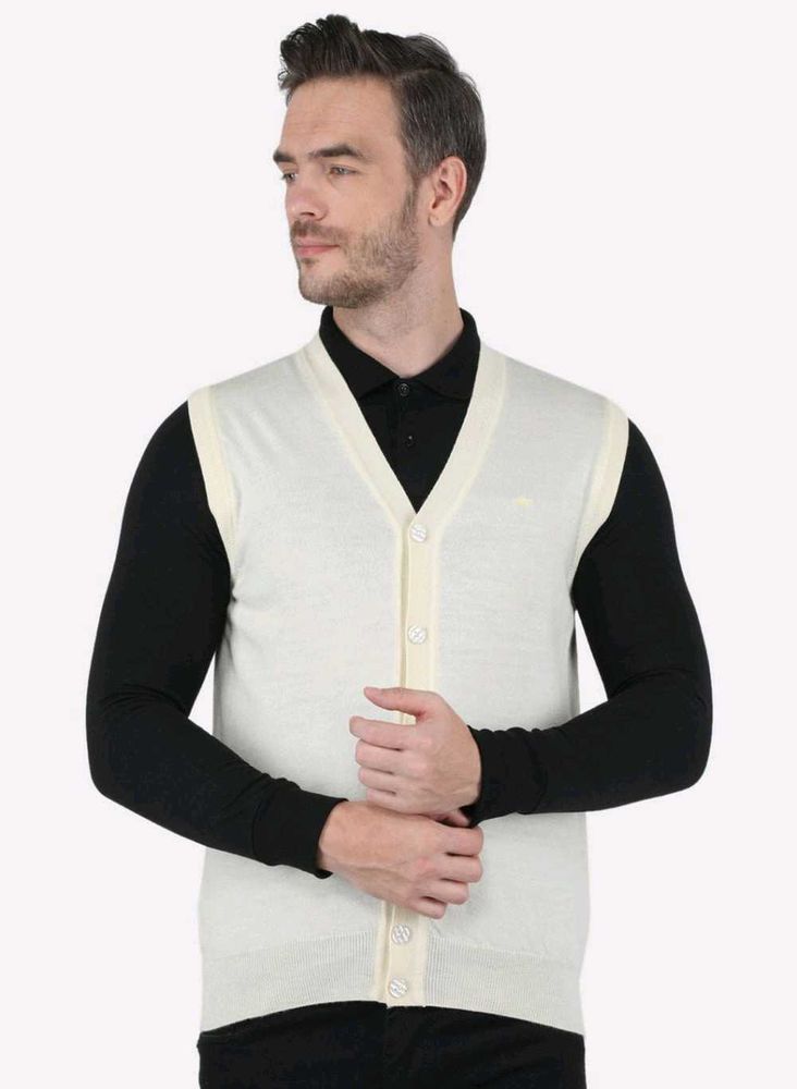 Monte Carlo Men Off White Solid Cardigan