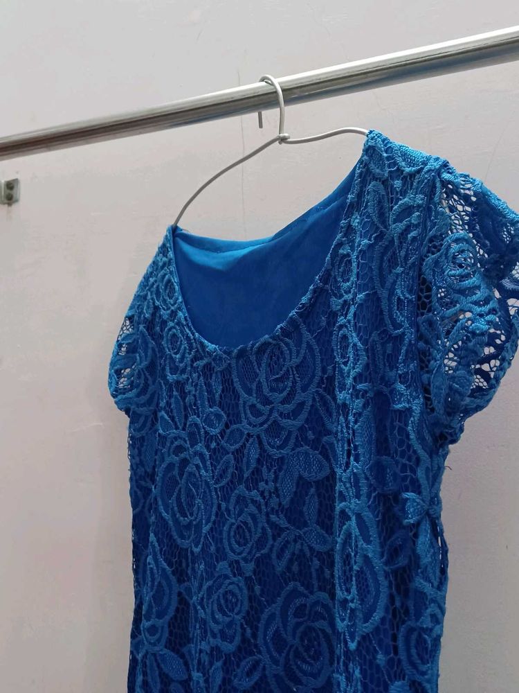 Blue Floral Lace Fabric