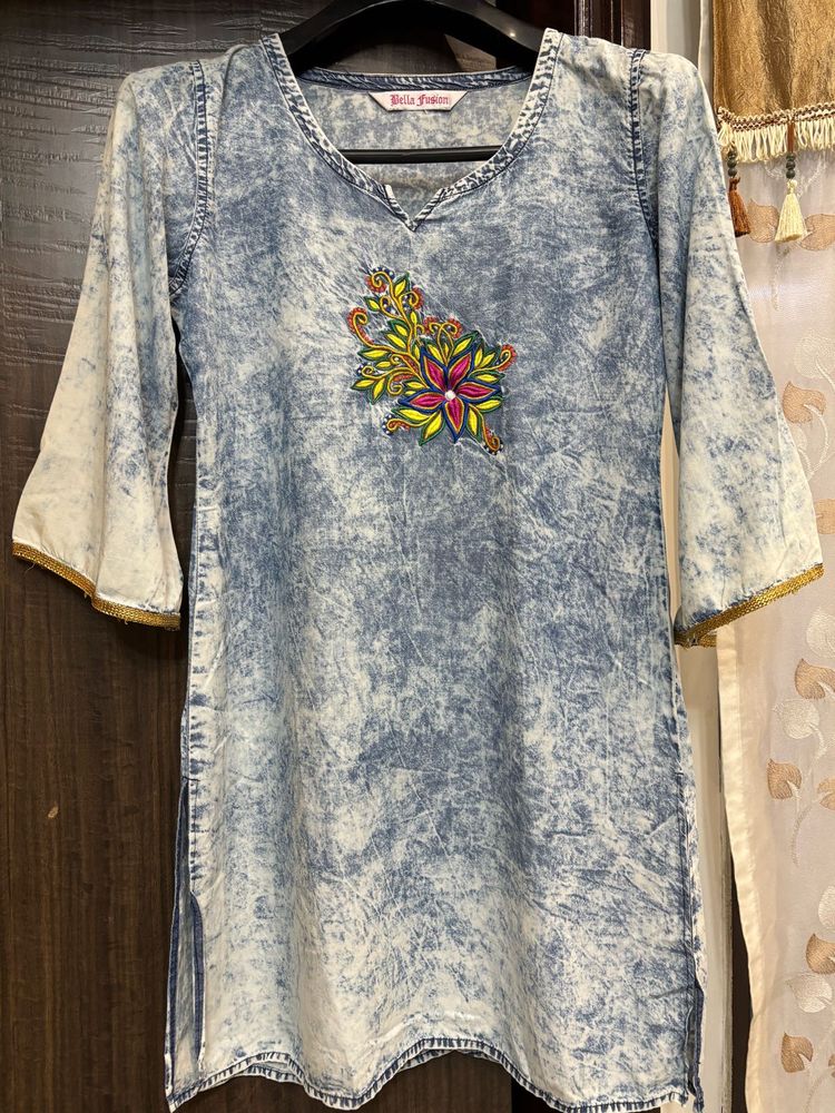 Embroidered Denim wash pattern Kurti