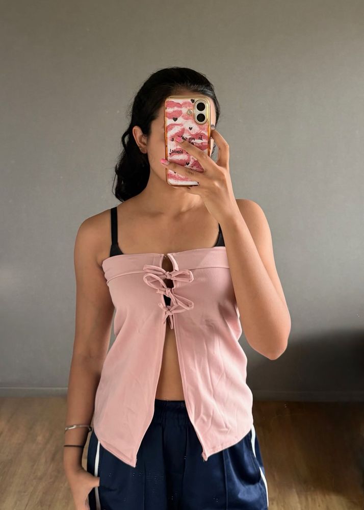Pink Cute Tie-Up Top