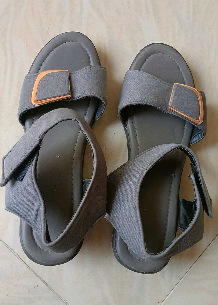 Gray Buckle Sandals
