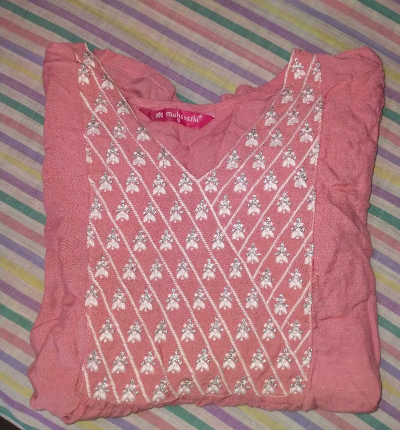 Pink puff sleeve short kurti