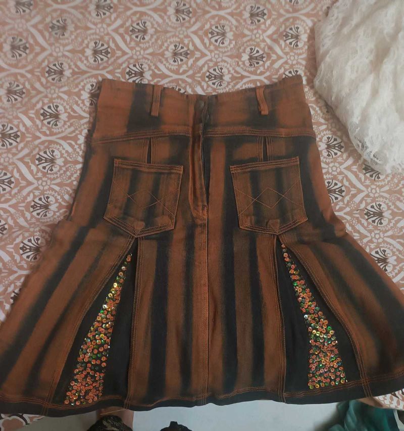 Kids Orange Denim Skirt With work