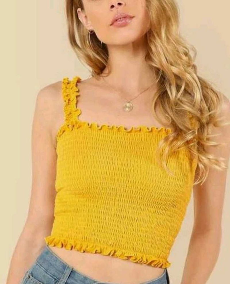 Yellow Smocked Crop Top