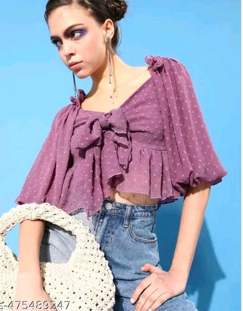 Chic Purple Tie-Front Crop Top💜