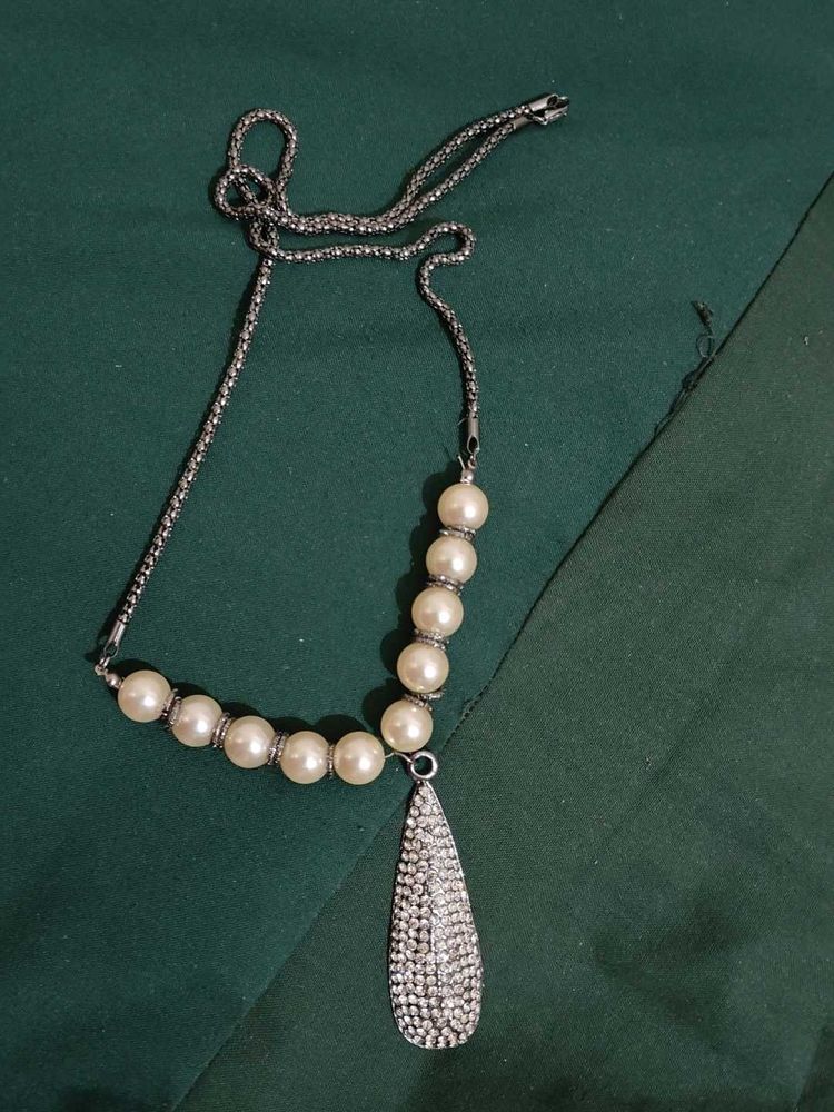 Pearl &amp; Rhinestone Drop Necklace