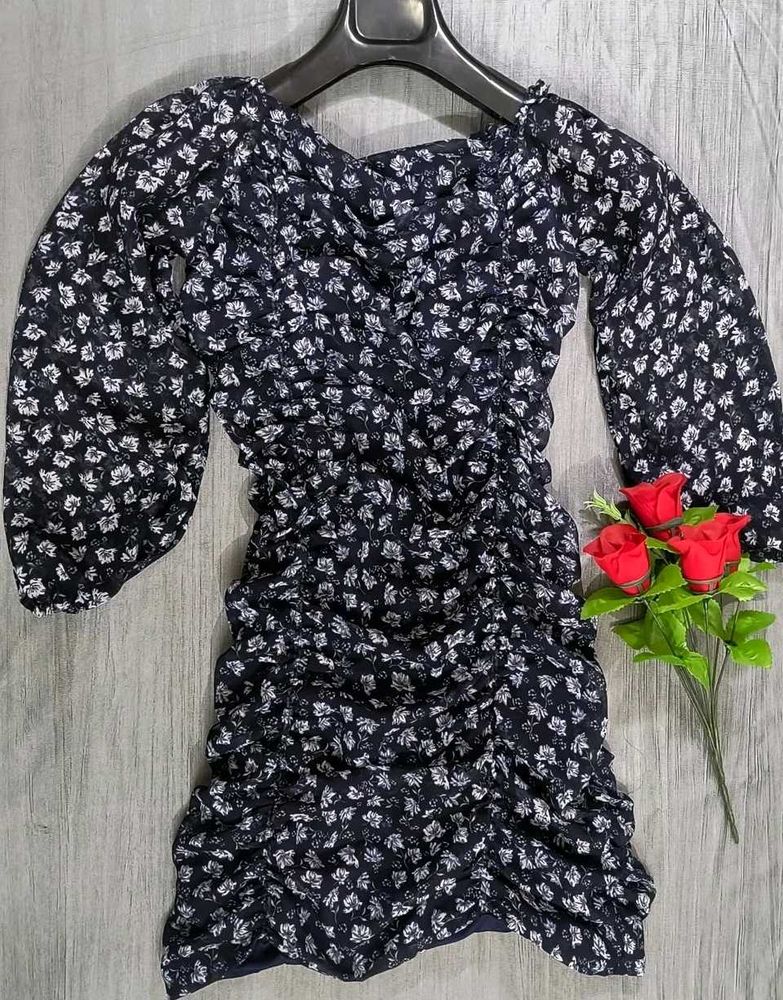 Ruched Blue Bodycon Dress