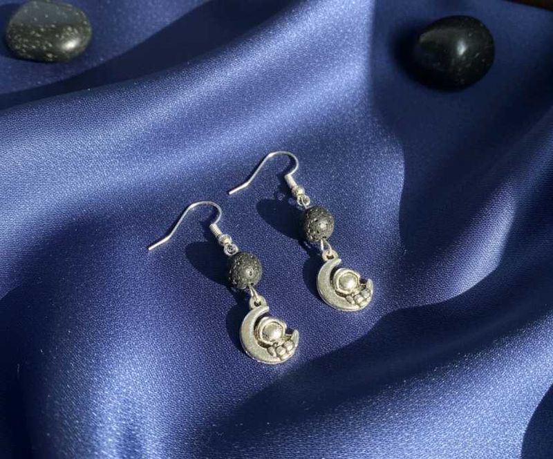 Lava Stone Astronaut Moon Drop Earrings