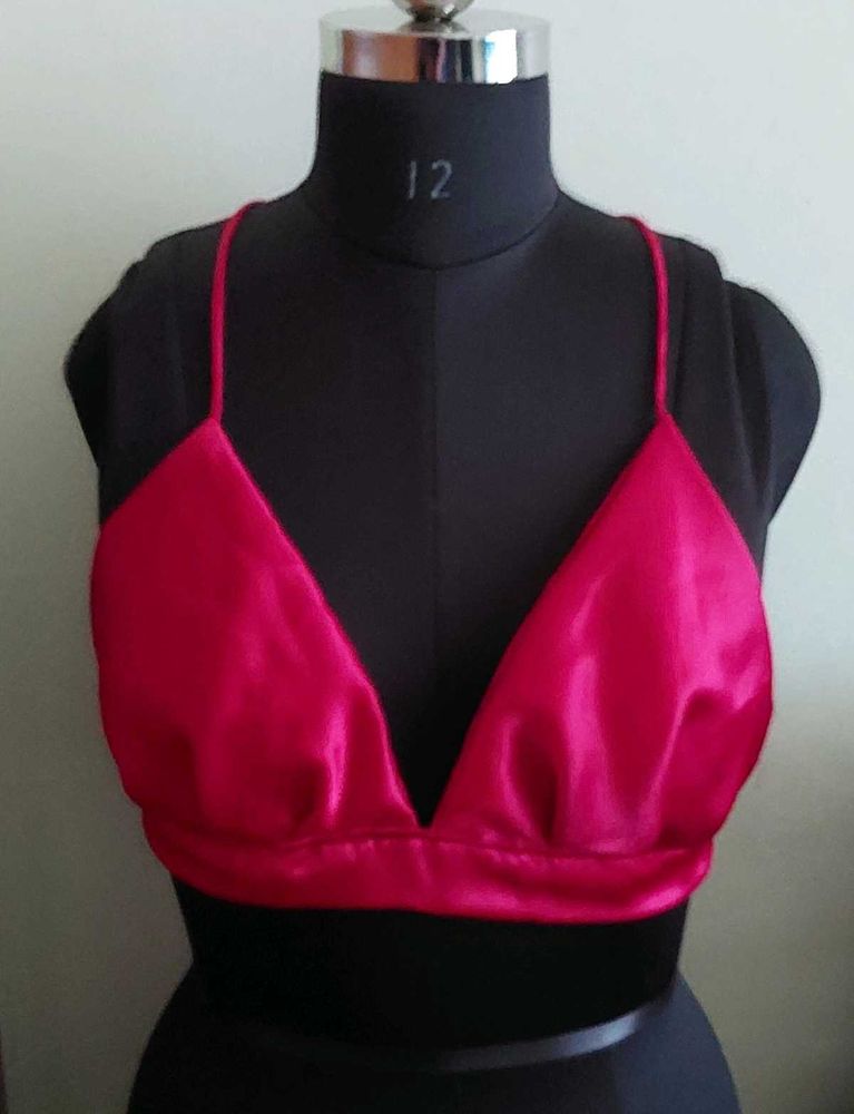 Pink Satin Bralette Blause