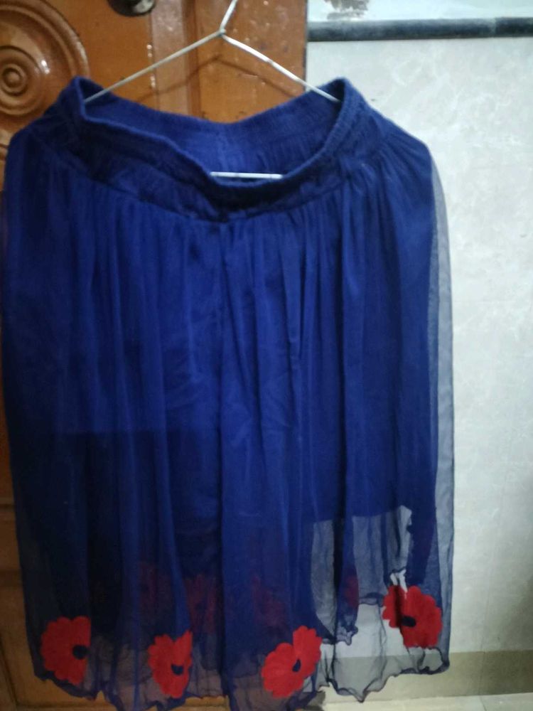 Navy Blue Net Skirt with Floral Detailing.