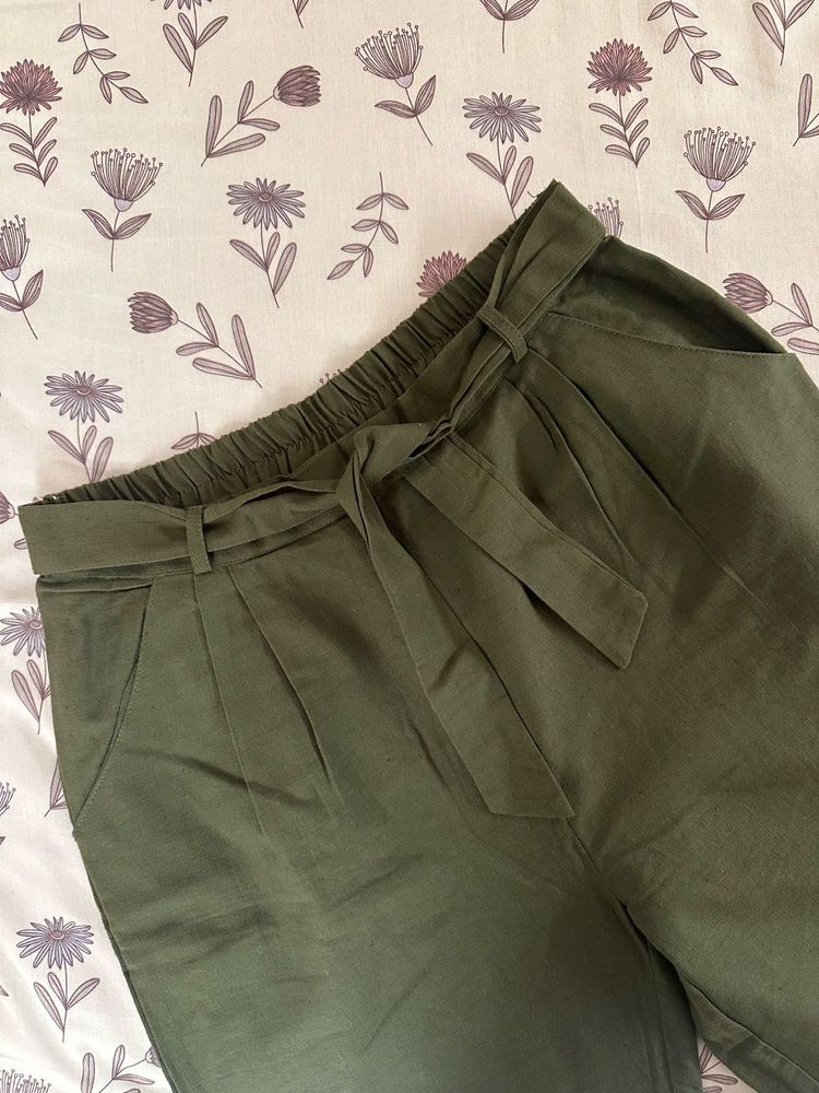Olive Green Tie-Waist Pants