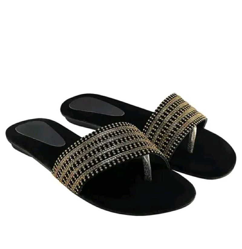 BRAND NEW FLATS WITH GOLDEN &amp; SILVER DIAMOND BEADS