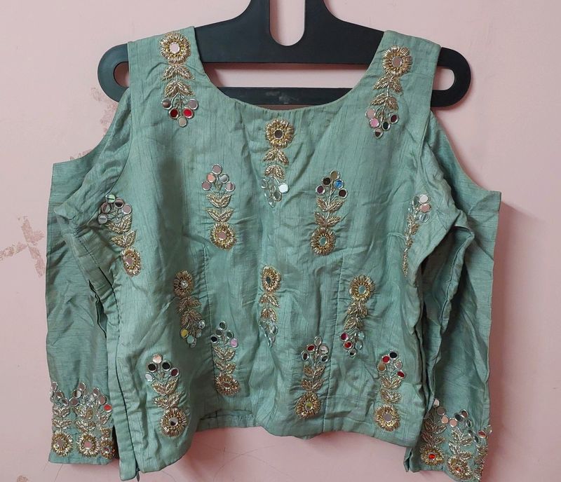 Embroidered Cold Shoulder Blouse
