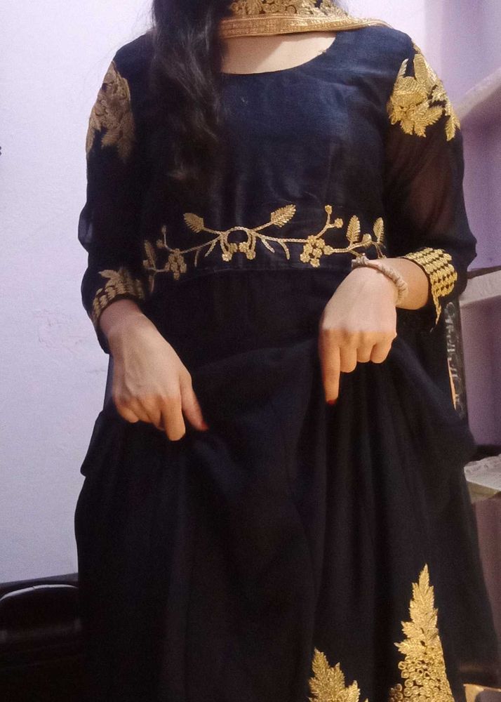 Neavy Blue Golden  Frock Anarkali Sale/offer/gown