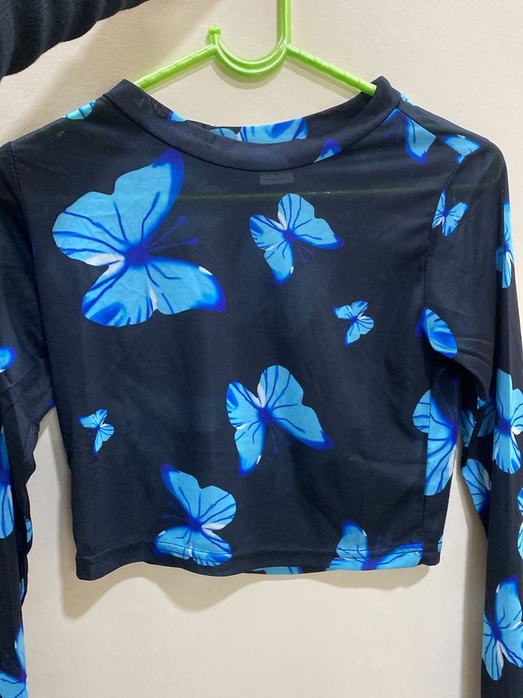 Butterfly Top With Long Sleeve Crop Top