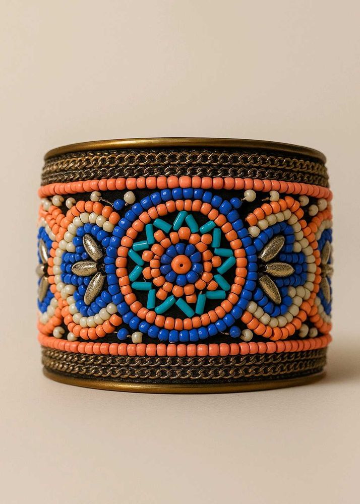 Beaded Cuff Brass Bracelet