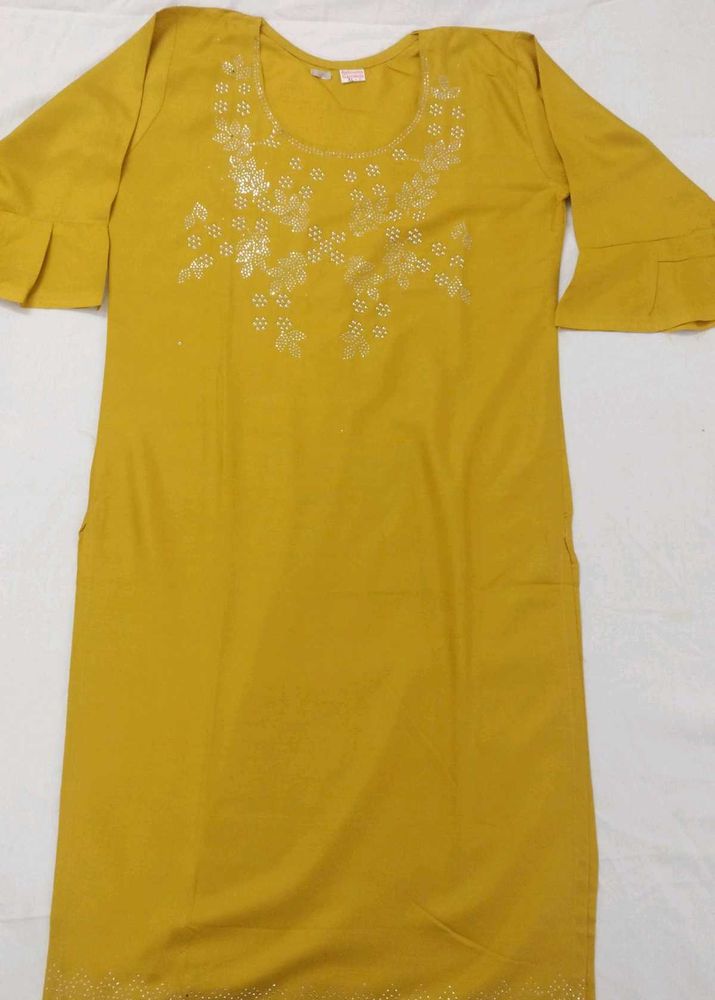 New Mustard Embellished Kurti (Unused)