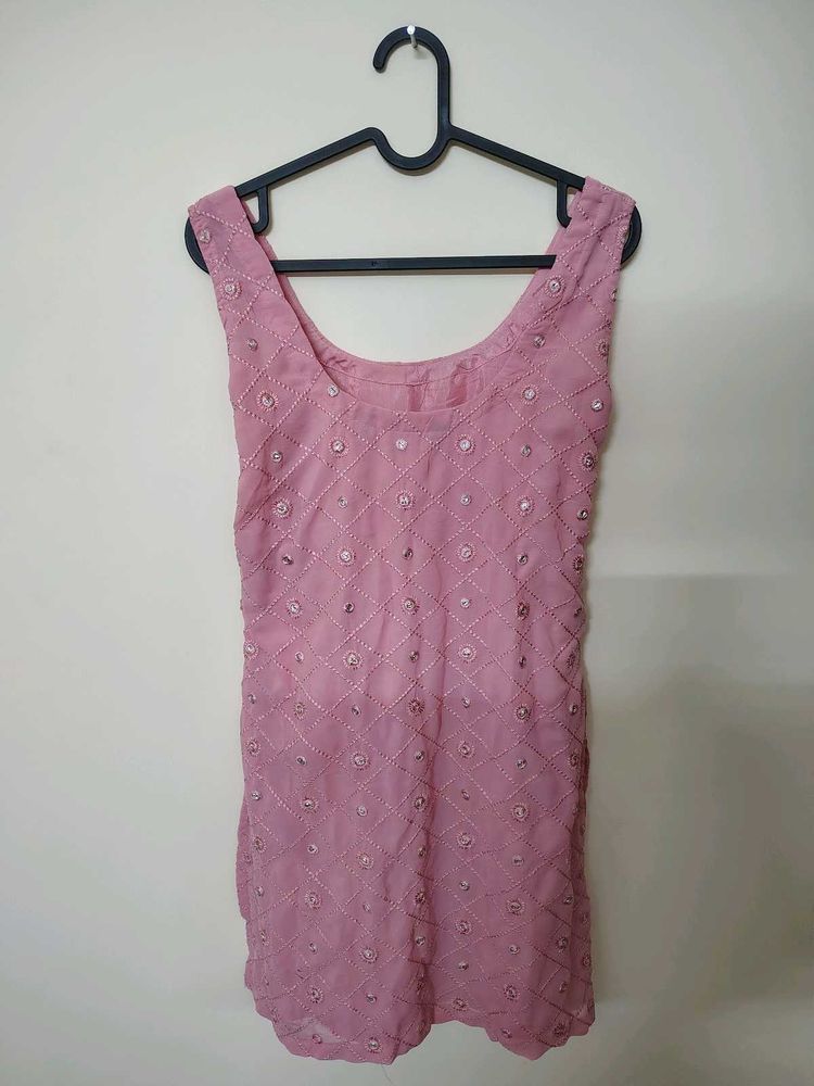 Pink Mirror Work Sharara Set