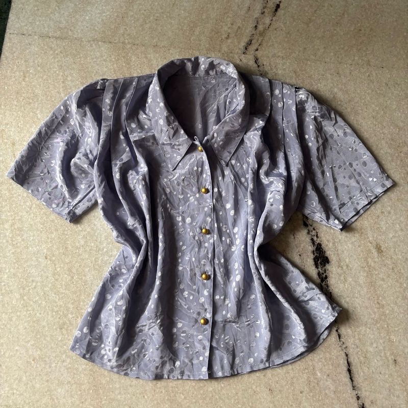 Vintage Lavender Polka Dot Button-Up