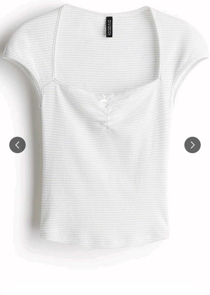 White Striped Square Neck Top