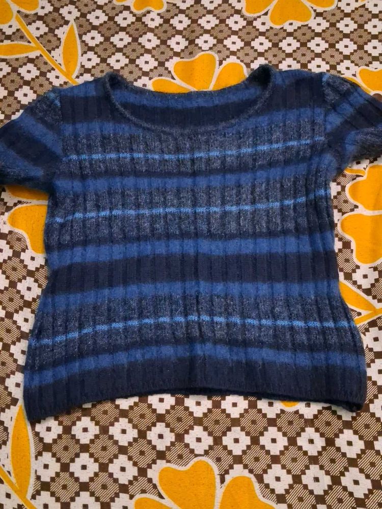 Blue Striped Knit Top