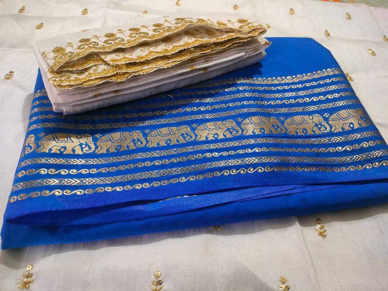 Blue Elephant Print Saree