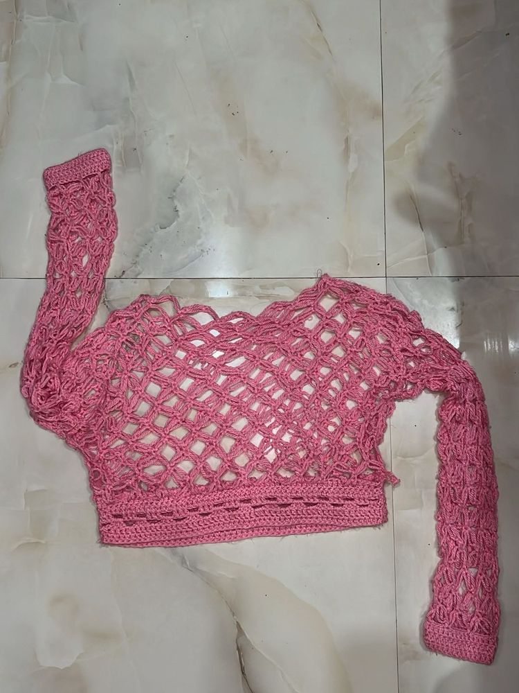 Crochet Pink Long Sleeve Top