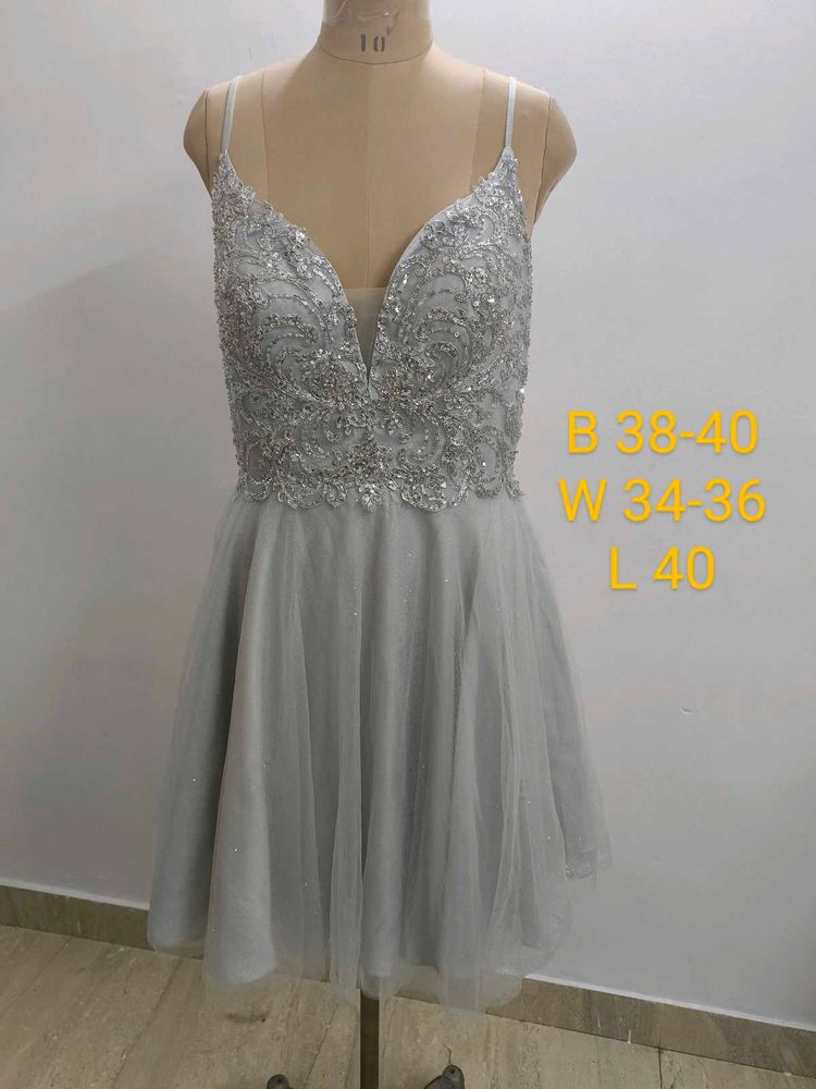 Silver Sequin Tulle Party Dress