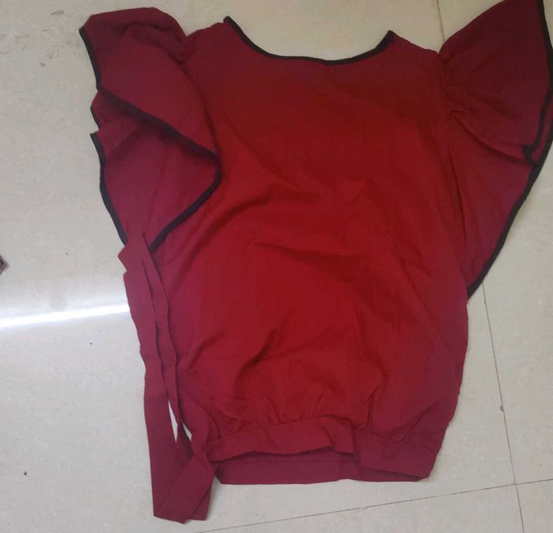 Red Ruffle Sleeve Top
