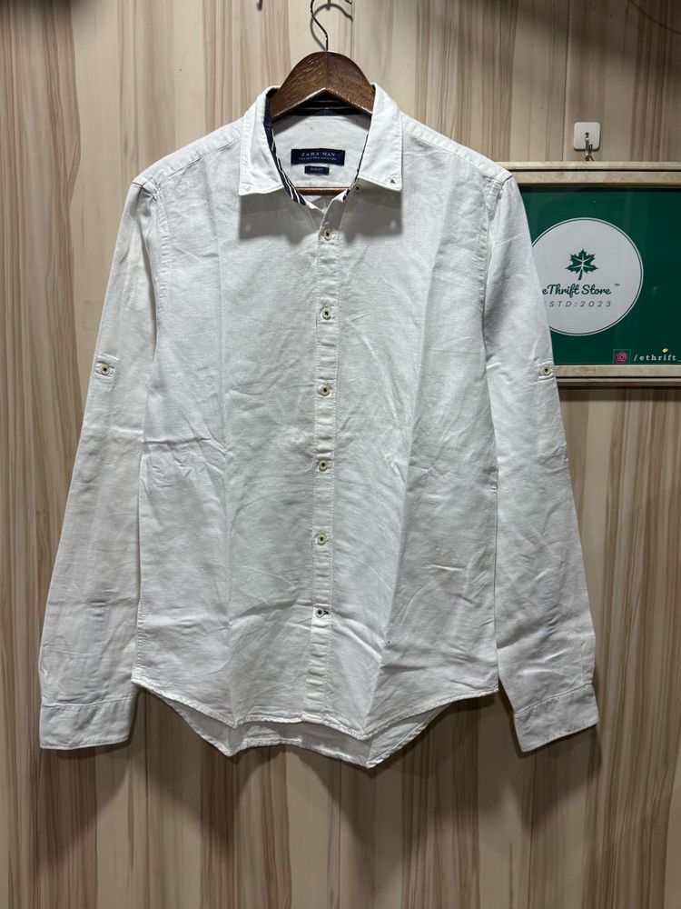Zara Man Slim Fit Linen Formal White Shirt