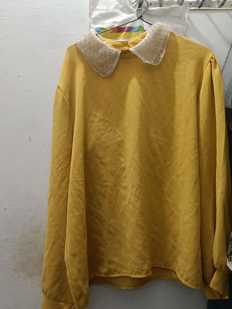 Beautiful Yellow Top With Embroidery On Neck