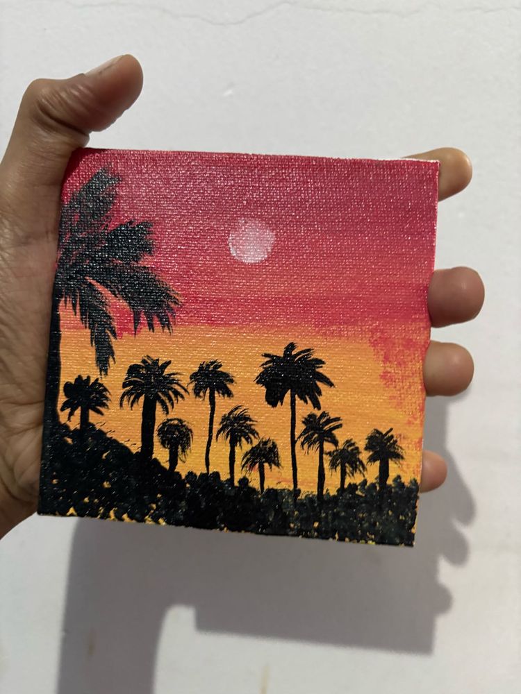 Miniature Sunset Palm Tree Painting