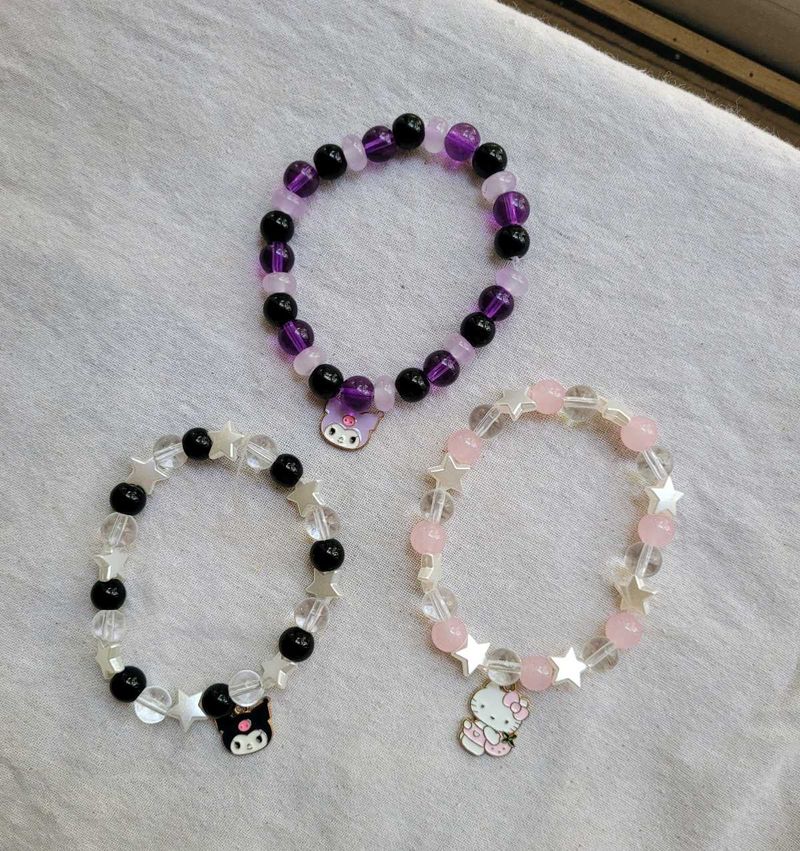 kuromi and hello kitty matching beaded bracelet