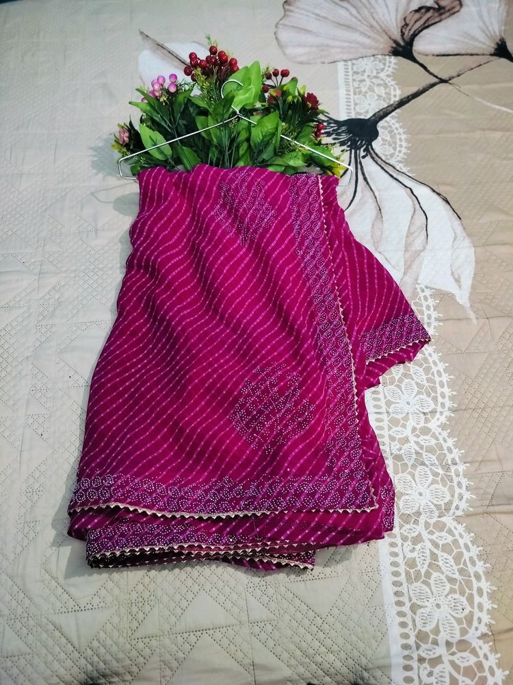 Beautiful Pink Leheriya Saree