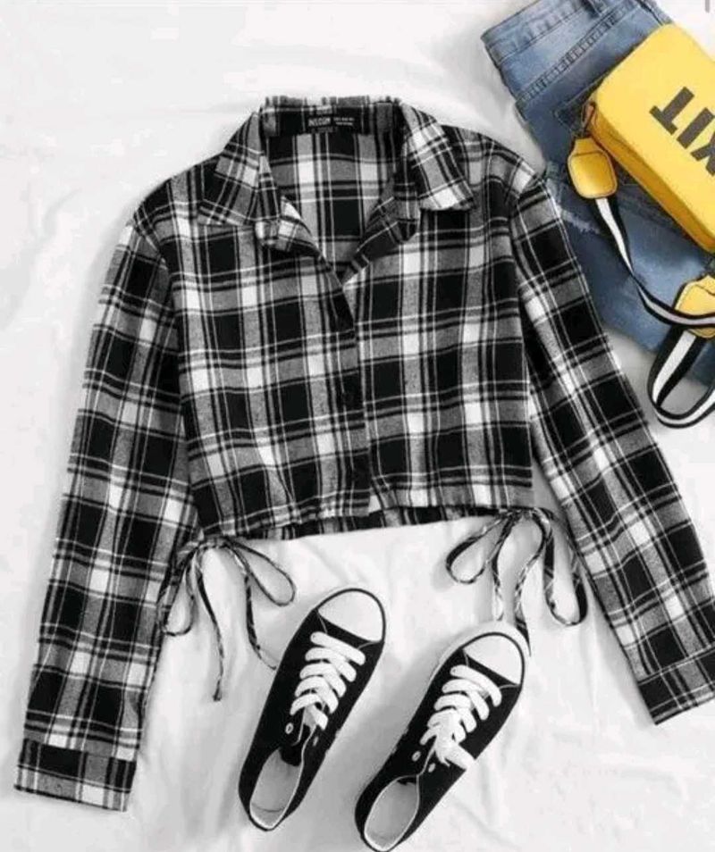 Black &amp; White Plaid Crop Top