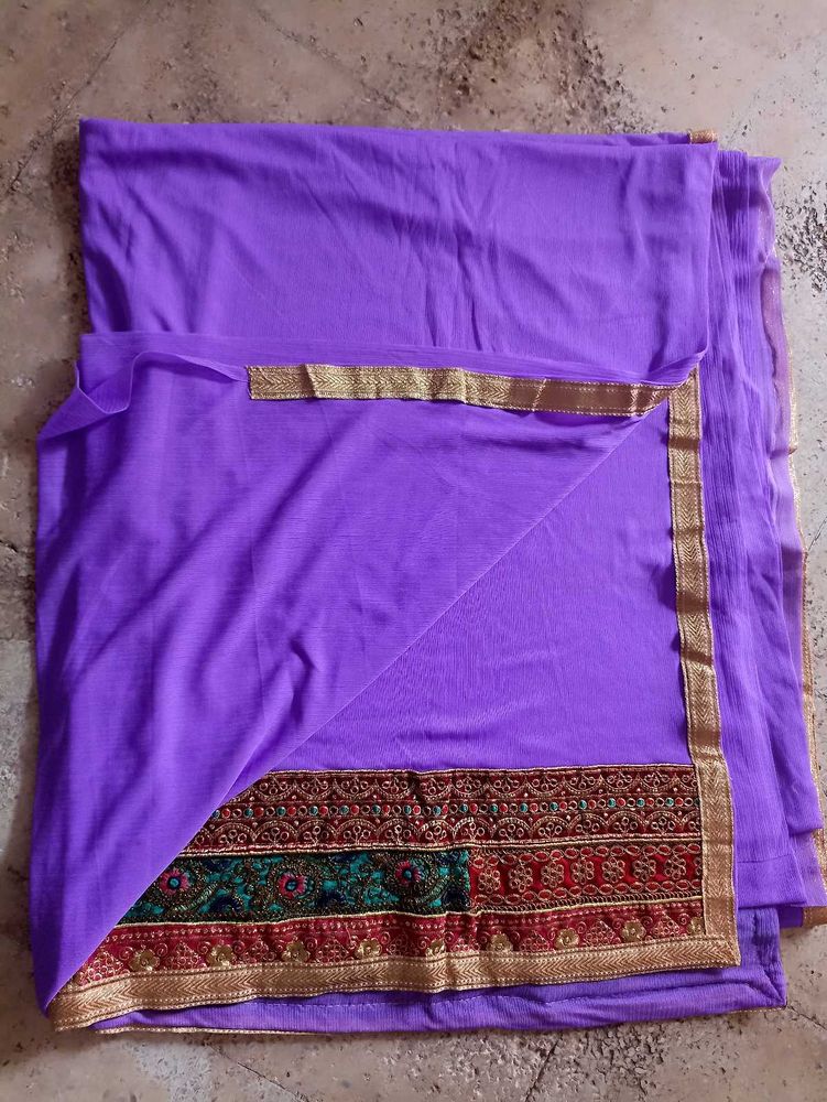 Purple Saree with Decorative Border
