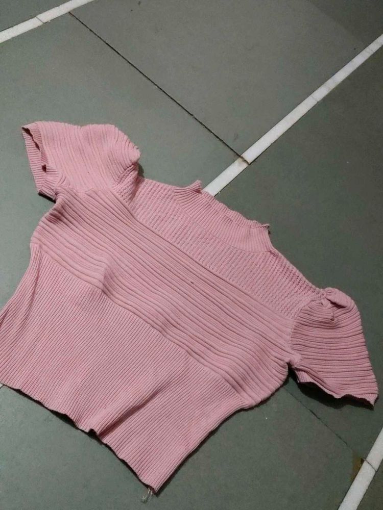 Puffed Sleeves Pink Top👀✨☺️