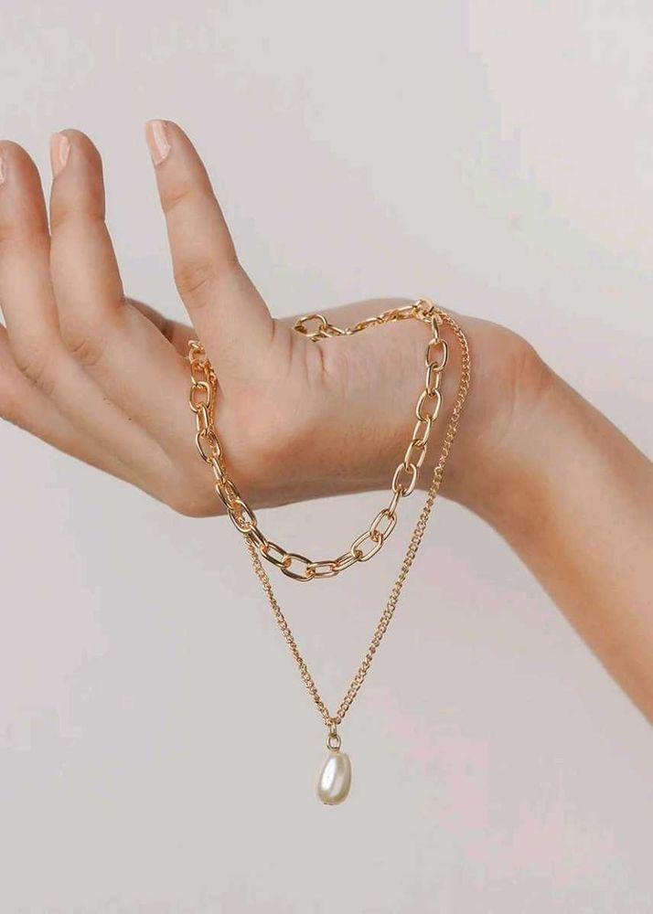 Layered Pearl Chain Necklace