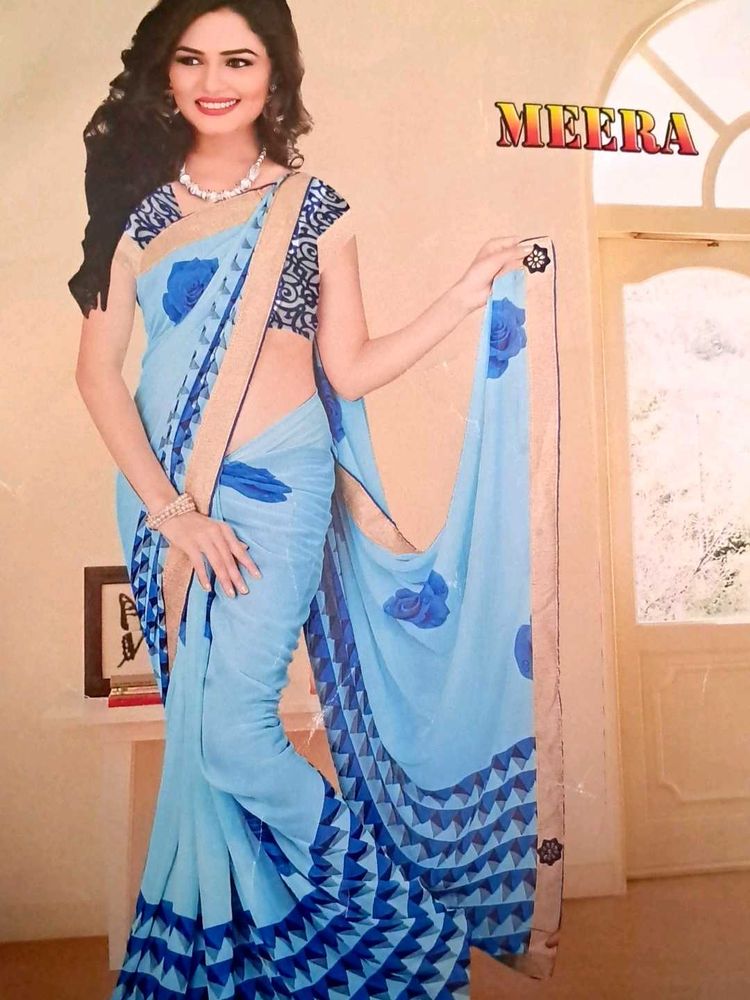 Light Blue Floral Saree