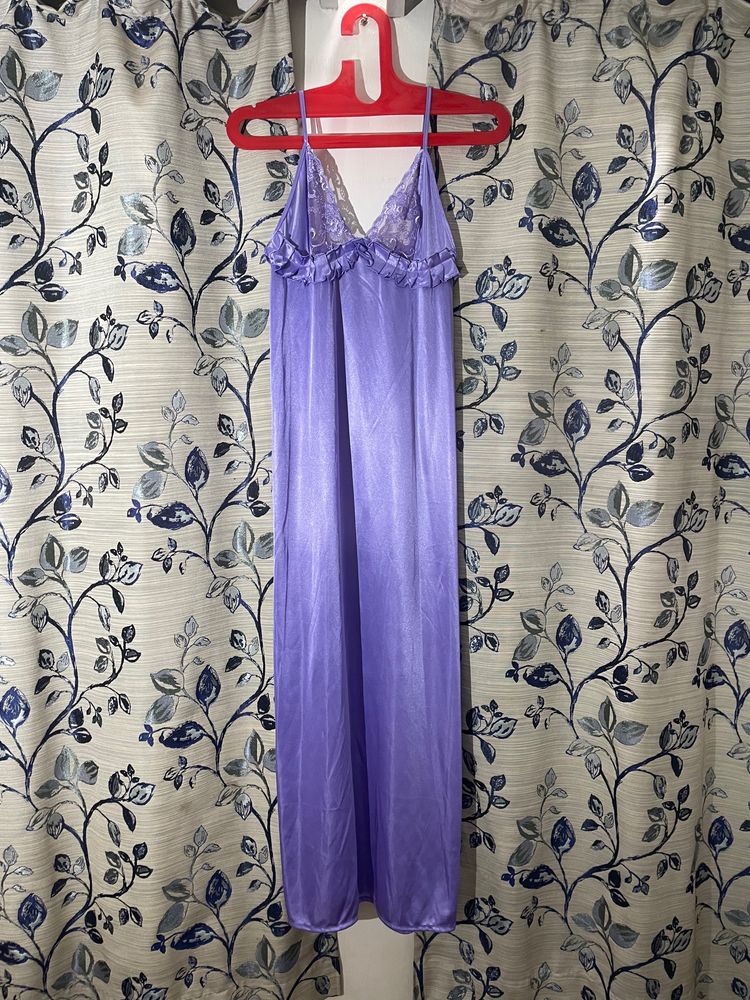 Purple Satin Nighty With Gown