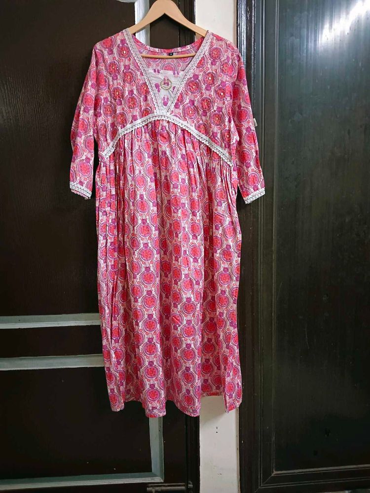 Pink Printed  Kurta Set With Dupatta
