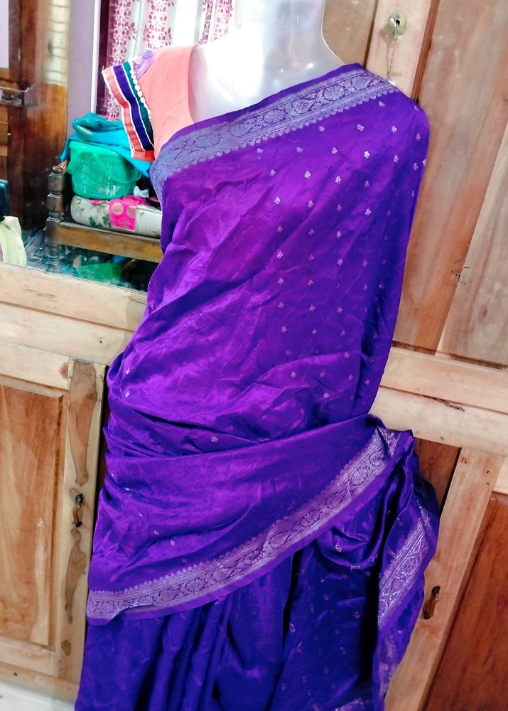 Saree Banarasi Silk Purple Colour Self Print
